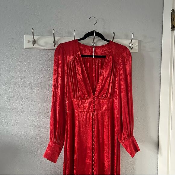 Free People Red Satin Jacquard Maxi Duster Dress - Picture 2 of 8